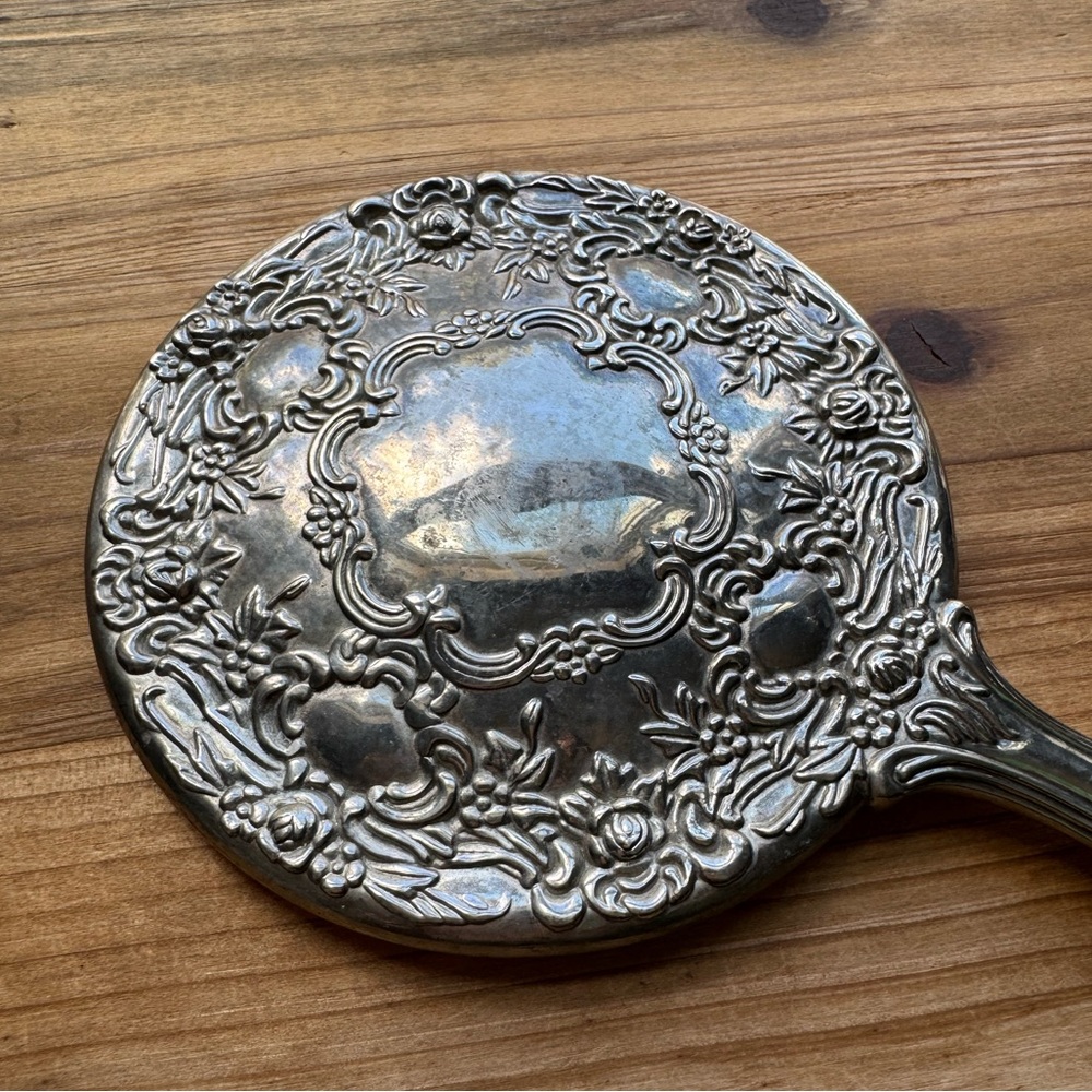 Vintage Sterling Silver plated Hand Vanity Mirror Antique - Picture 2 of 7